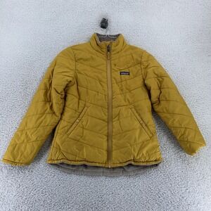Patagonia Reversible Snow Flower‎ Jacket Girls Large Fleece Quilted Coat Yellow